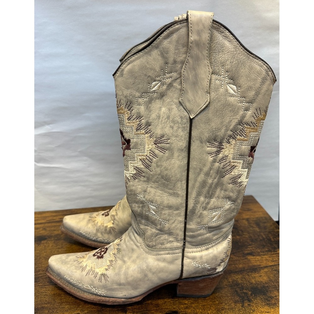 Circle G Embroidered Leather Cowboy Western Boots Distressed Women's Size 8 - Picture 8 of 16